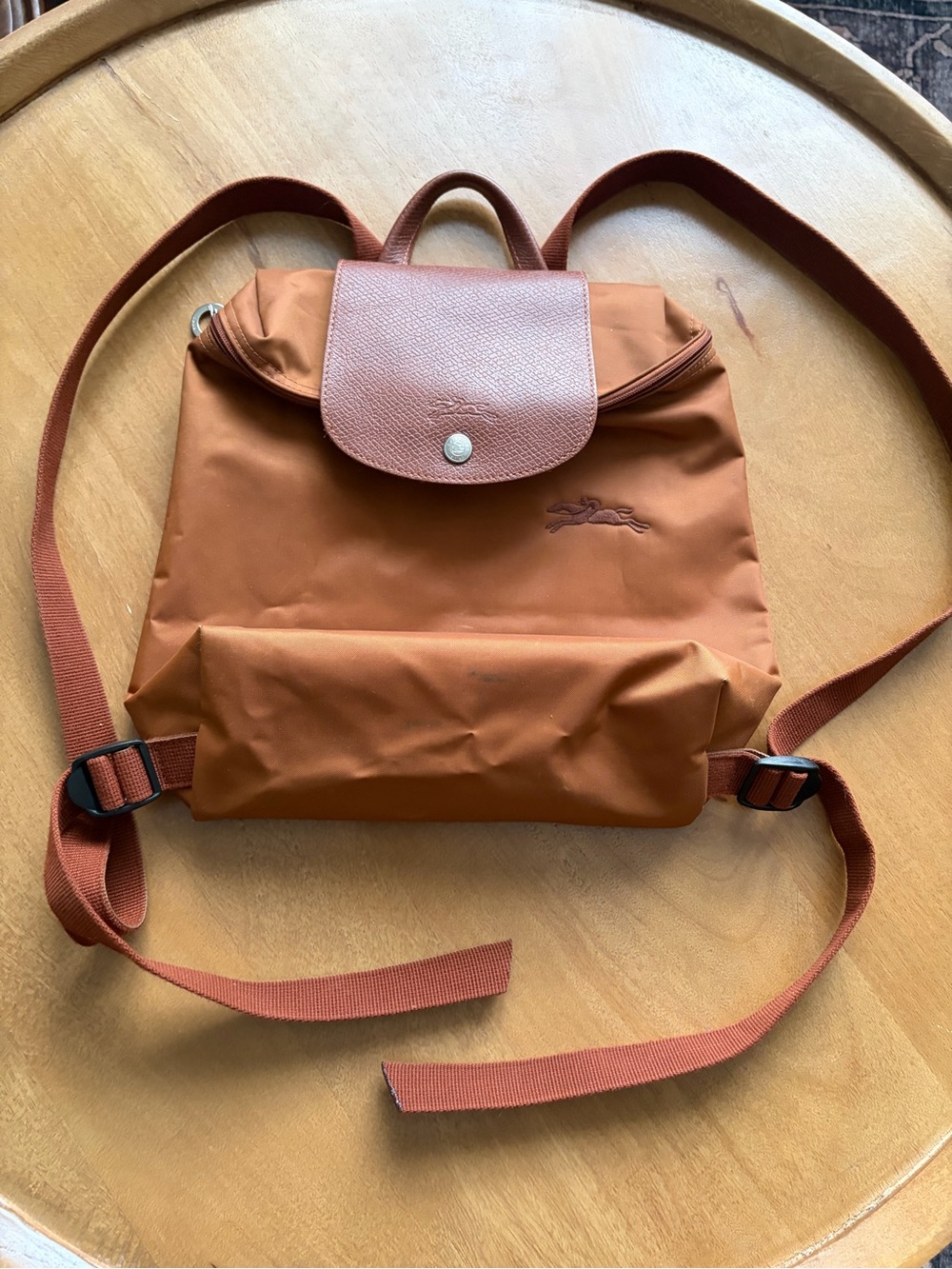 Longchamp Backpack in Rust Orange with Leather Flap
